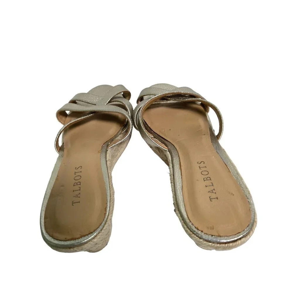 Talbots Gold Espardrille Wedge Slide Sandals Size 9M
